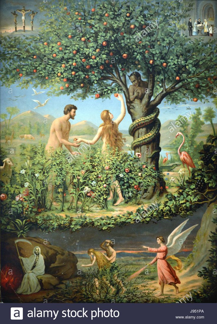 Original Sin, Adam and Eve in the Garden of Eden late c19th Stock Photo ...