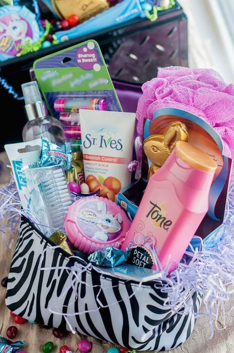 a basket filled with lots of items on top of a table