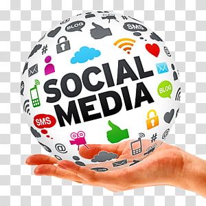 a hand holding a social media ball with icons on it, transparent background png clipart