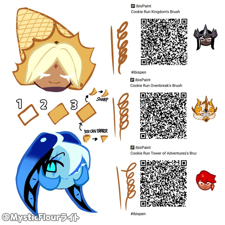 MysticFlourライト created her own brushes! Crk Ibispaint Brush, Cookie Run Kingdom Drawing, Cookie Run Art Style Tutorial, Cookie Run Kingdom Tips, Cookie Run Brush Ibis Paint, How To Draw Cookies, Ibis Paint Brush Coloring, Crk Oc Base, Cookie Run Drawing