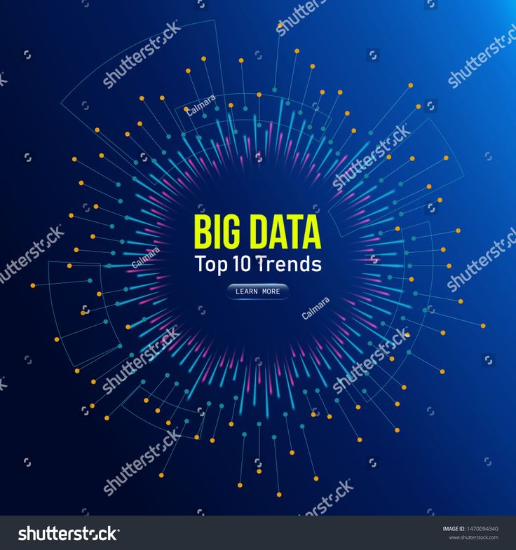 big data top 10 trend banner with colorful dots and lines in the middle on blue background