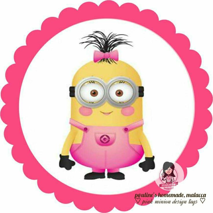 a yellow and pink minion with big glasses on it's head, standing in front of a white background