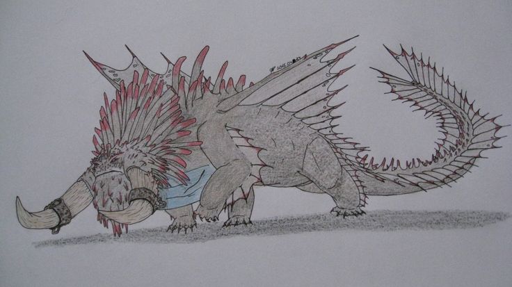 a drawing of a dragon with spikes on it's head