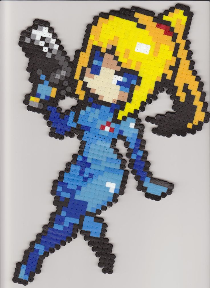 I made this :) Samus in her Zero Suit made of Hama Beads Bead Figures, Metroid Art, Zero Suit, Art Perle, Perler Art, Bead Sprite, Samus Aran, Beads Designs, Metroid