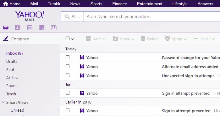 yahoo mail login screen with multiple email addresses