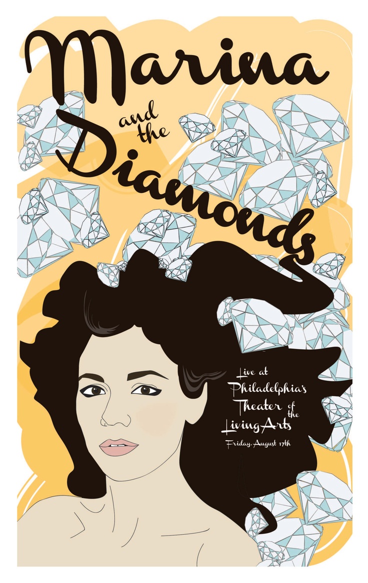 the poster for marina and the diamonds shows a woman's face surrounded by ice crystals