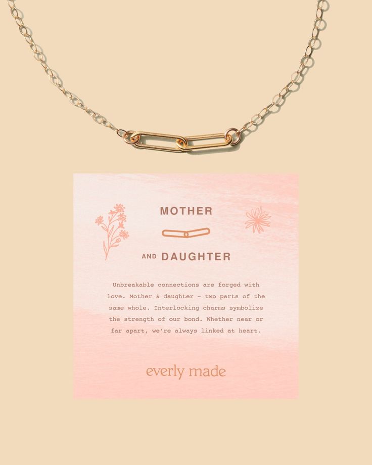 "unbreakable connections are forged with love. mother & daughter--two parts of the same whole. interlocking charms symbolize the strength of our bond. whether near or far apart, we're always linked at heart. this is the chic mother & daughter necklace you've been looking for! choose up to 8 links to symbolize each person in your family. details: sterling silver, 14kt gold filled or 14kt rose gold filled * 16\" + 2\" extender * comes with product meaning card & in its own gift box * cable chain w Mother's Day Gift Necklace With Paperclip Chain, Minimalist Paperclip Chain Jewelry For Mother's Day, Elegant Mother's Day Jewelry With Paperclip Chain, Elegant Paperclip Chain Jewelry For Mother's Day, Everyday Paperclip Chain Jewelry For Mother's Day, Elegant Mother's Day Paperclip Chain Jewelry, Mother's Day Birthday Charm Necklace With Lobster Clasp, Gold Paperclip Chain Jewelry For Mother's Day, Everyday Jewelry With Lobster Clasp For Mother's Day