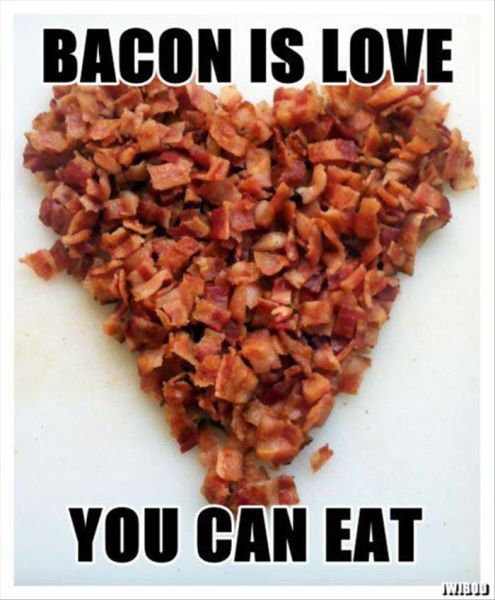 bacon is in the shape of a heart and says bacon is love you can eat