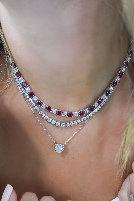 Elegant Round Gemstone Tennis Necklace, Elegant Gemstone Tennis Necklace, Luxury Ruby Necklace With Brilliant Cut, Gia Certified Luxury Necklace For Formal Occasions, Luxury Gia Certified Necklaces For Formal Occasions, Luxury Gia Certified White Gold Diamond Necklace, Gia Certified Luxury Formal Necklace, Fine Jewelry Ruby Diamond Necklace Brilliant Cut, Luxury Ruby Diamond Necklace With Diamond Accents