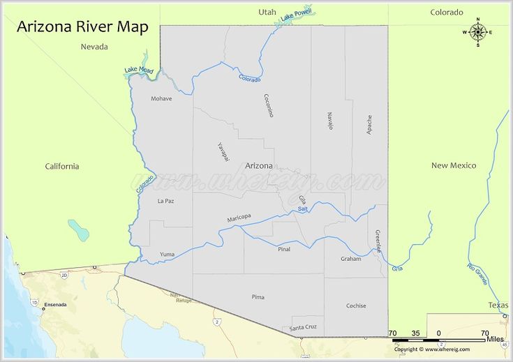 the arizona river map is shown in green