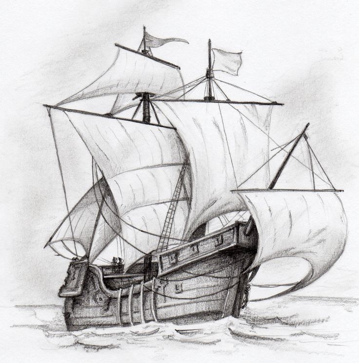 a drawing of a ship in the ocean