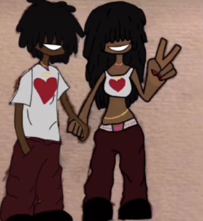 two cartoon characters standing next to each other with their hands in the air and one holding his hand out