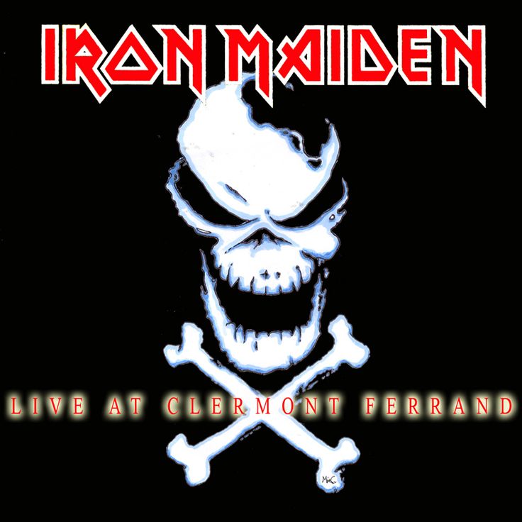 iron maiden live at cremont ferrard album cover art with skull and crossbones