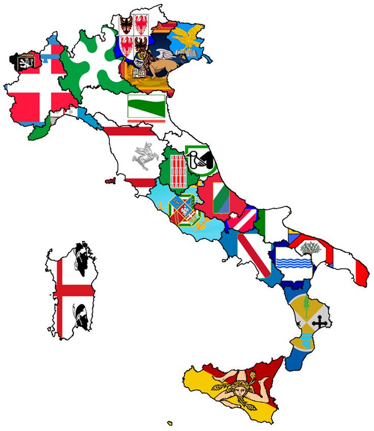 the map of italy with all its flags