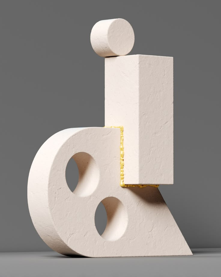 a white sculpture with two circles on top and one circle in the middle that is shaped like a letter b