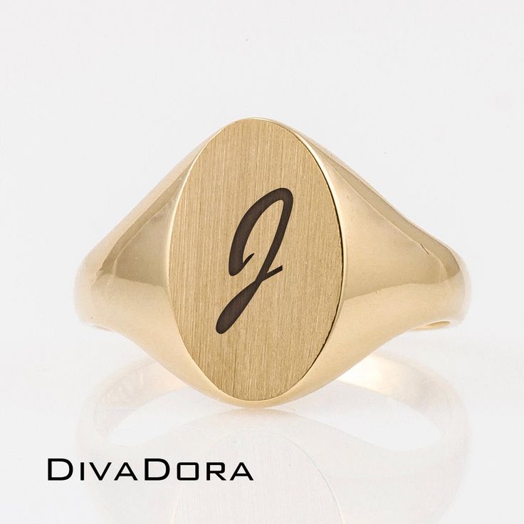 ITEM DETAILS Item# SRGC014 Metal: 14k Yellow Solid Gold ITEM DIMENSIONS Width Widest Point: 13.63mm Width Narrowest Point: 2mm Thickness: 2.81mm Total Weight: 3.7gr Dimensions and weight based on Ring Size: 6 This ring can be resized upon request. ------------- ABOUT OUR PERSONALIZED SIGNET JEWELRY We perform all of our engraving in-house using state-of-the-art equipment and most orders will be completed by the next business day. We can engrave this piece with almost anything you can imagine, fr Signet Jewelry, Personalized Gold Rings, Fingerprint Necklace, Bar Ring, Name Rings, Art Equipment, Initial Ring, Signet Rings, Custom Initials