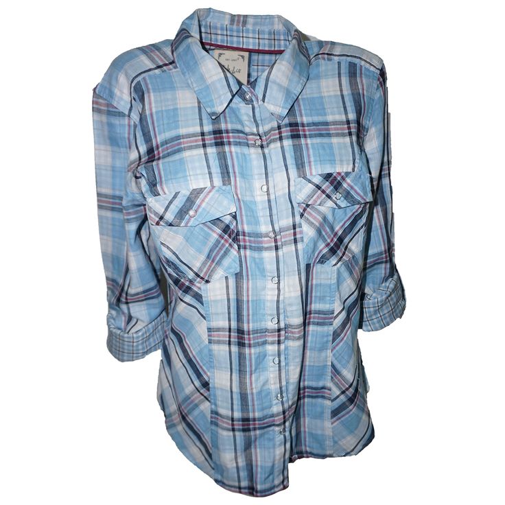 Style Co Pocketed Plaid-Print Shirt CottonPoint collarLong sleeves with roll tabsHits at hipMachine washable Blue Long Sleeve Shirt With Rolled Sleeves, Casual Collar Plaid Shirt With Pockets, Blue Casual Tops With Roll-up Sleeves, Blue Long Sleeve Top With Roll-up Sleeves, Casual Blue Tops With Roll-up Sleeves, Blue Collared Top With Roll-up Sleeves, Blue Button-up Tops With Roll-up Sleeves, Blue Cotton Tops With Roll-up Sleeves, Plaid Cotton Shirt With Button Closure