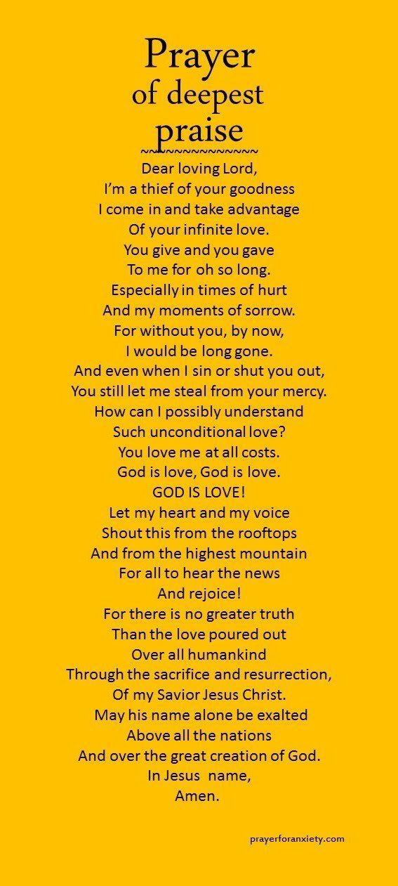 a poem written in black and yellow on a yellow background with the words prayer of deepest praise