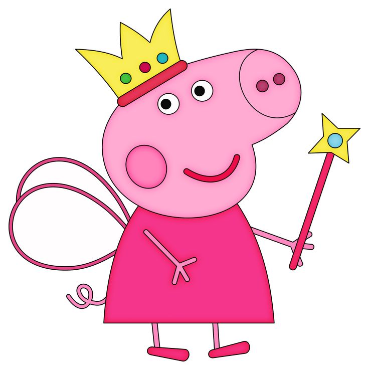 a cartoon pig wearing a crown and holding a wand