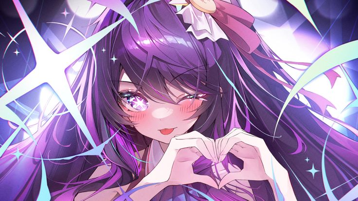 Purple anime girl with a heart pose Kotobuki Minami, Female Characters Anime, Aqua Barbie Girl, Aqua And Ruby, Mem Cho, Akane Kurokawa, Purple Girls, Phone Ideas, Music Mix