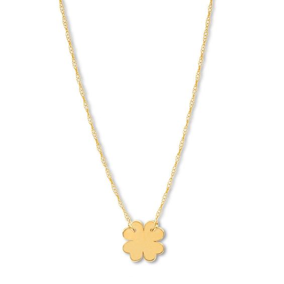 A four-leaf clover styled in 14K yellow gold is a symbol of good luck in the center of this stylish necklace for her. The pendant suspends from a 16-inch rope chain that includes a 2-inch extender and secures with a spring ring clasp. Contoured Wedding Band, Jewelry Education, Jewelry Advice, Jared The Galleria Of Jewelry, Necklace For Her, Stylish Necklace, Clover Necklace, Four Leaf Clover, Clover Leaf