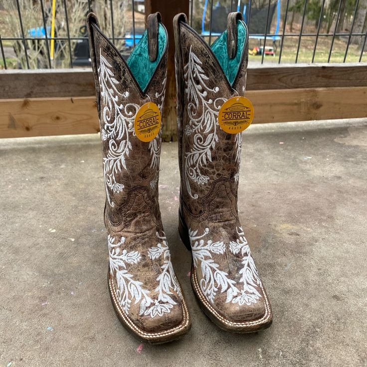 Brand New, Never Worn, Corral Glow In The Dark Square Toe Boots Sz 7. Amazing Boots At A Great Price, Originally Over $200! Thanks For Looking! Corral Boots Circle G Roper Laredo Shyanne Durango Stetson Ariat Cowgirl Boots Full-Grain Leather 13" Shaft Square Toe Leather Lining Cushioned Footbed Shaft Embroidery Leather Outsole Stockman Heel Glow In The Dark Design Imported Style: A4063 Wedding Cowboy Boots For Bride Square Toe, Best Cowgirl Boots, Cowgirl Wedding Dress With Boots Bridesmaid, Western Shoes For Women, Girly Cowboy Boots, Cute Western Shoes, Square Toed Cowgirl Boots, Womens Cowboy Boots Square Toe, Cowgirl Prom