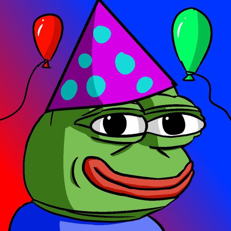 a cartoon frog wearing a party hat with balloons