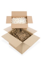 an open cardboard box filled with white rice