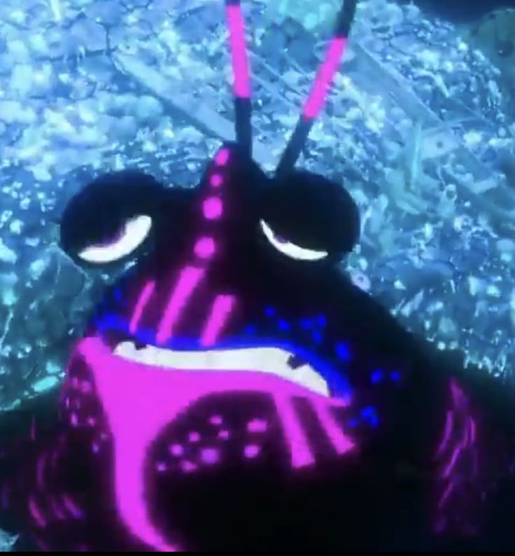 an animated image of a bug with big eyes and pink stripes on it's body