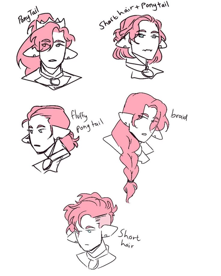 some drawings of people with pink hair