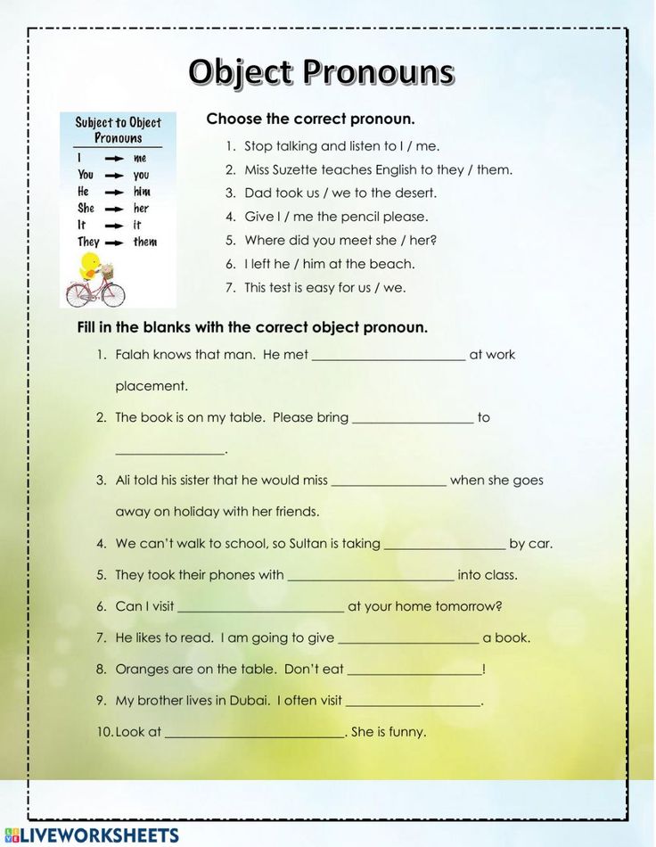 Object Pronouns: online worksheet and pdf | Pronoun worksheets, Object ...