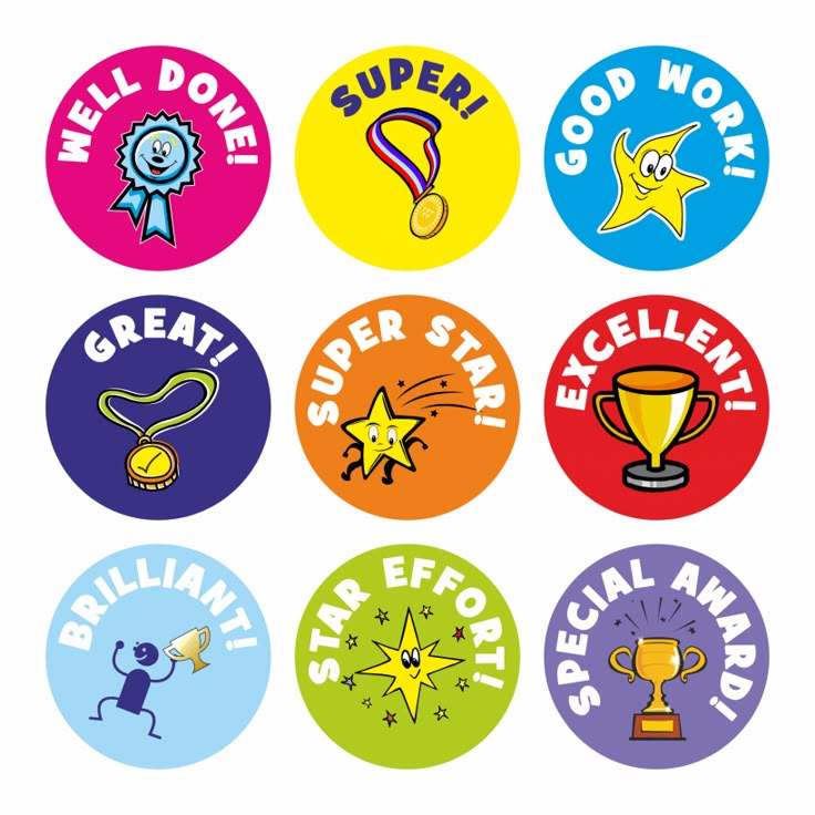 six different colored badges with the names of various sports teams and their respective logos on them