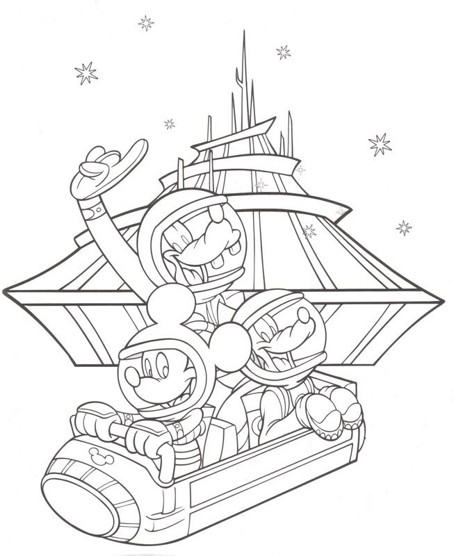 an image of mickey mouse and pluto in space shuttle coloring page