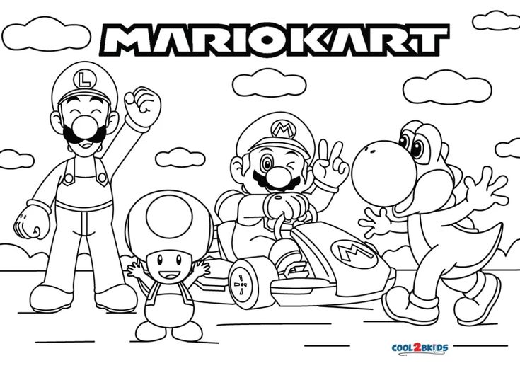 mario kart coloring pages for kids to print out and color with the mario kart characters