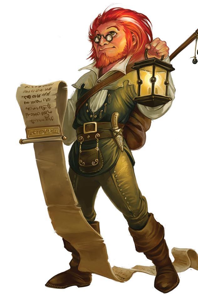 a red headed man holding a lantern and a paper scroll with writing on the side