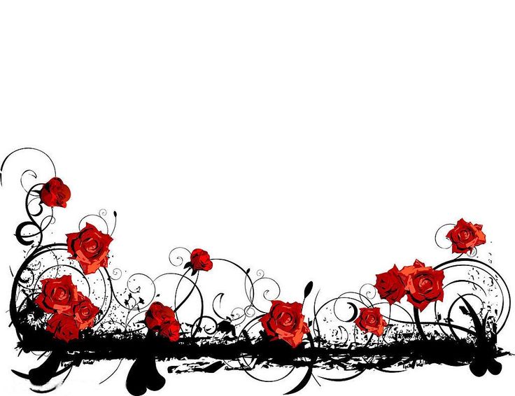 red roses with swirls and vines on a white background