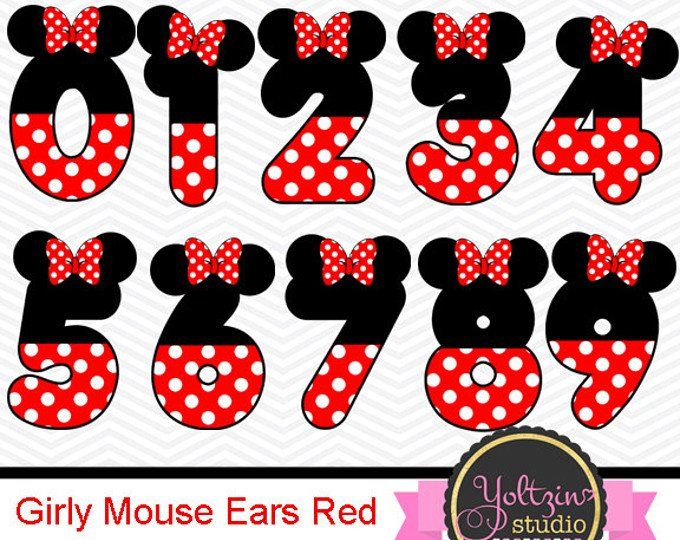 minnie mouse ears red and white polka dot numbers clipart example for digital cutting machines