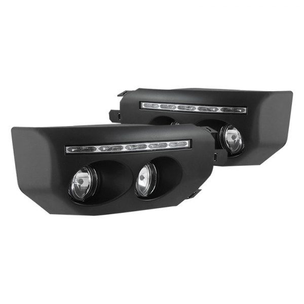 pair of black front bumper lights with chrome trims