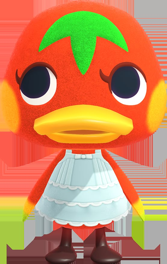 an orange bird with big eyes and a white dress is standing in front of a white background