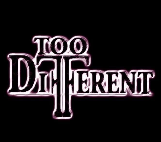 the logo for too different, which is lit up in purple and white on a ...