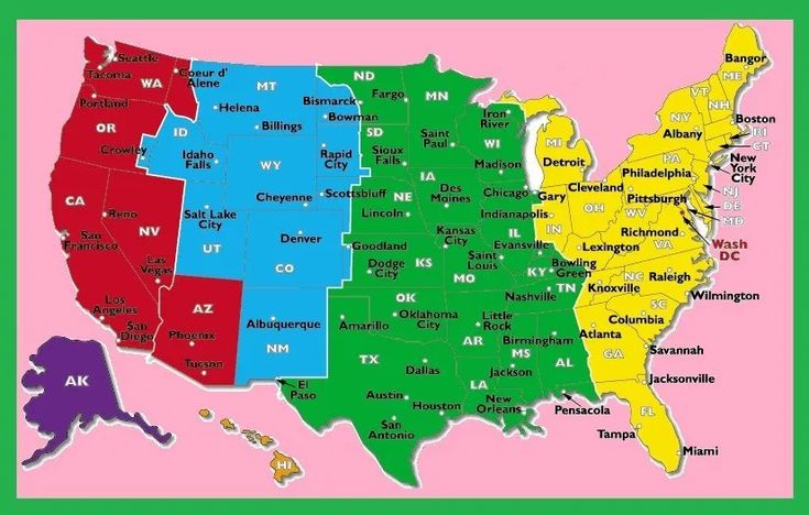 a map of the united states with all its major cities and their respective names on it