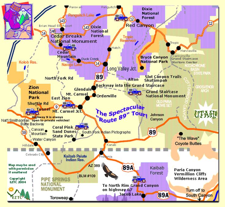 a map of the state of utah with roads and parks on it's sides