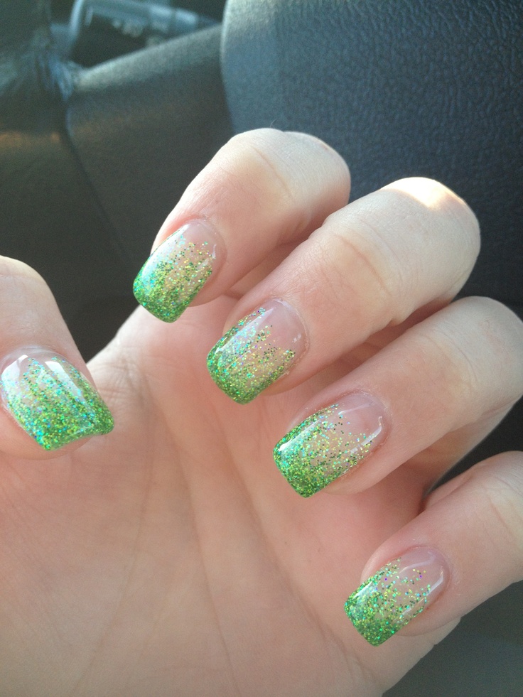 My nails - springtime! Green gel sparkle ran through some yellow sparkle. Green Sparkle Nails, Yellow Sparkle, St Patricks Day Nails, Nice Nails, Paws And Claws, Sparkle Nails, Green Ombre, Cool Nail Designs, My Nails