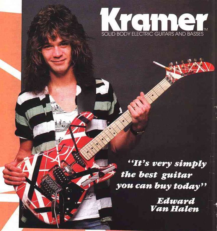 a man holding an electric guitar on top of a magazine cover with the caption kramer it's very simply the best guitar you can buy today