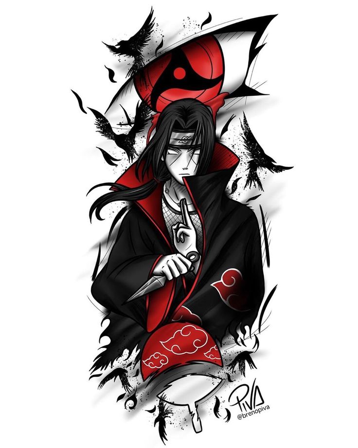 a drawing of a person with black hair and red hoodie, holding a knife