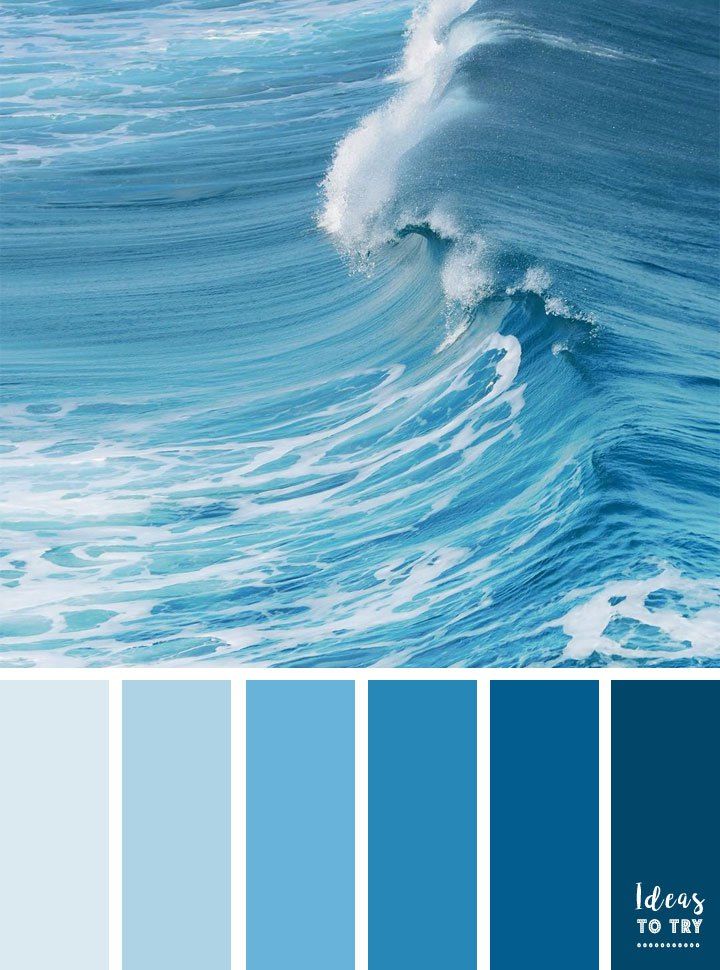 a blue color palette with waves in the background