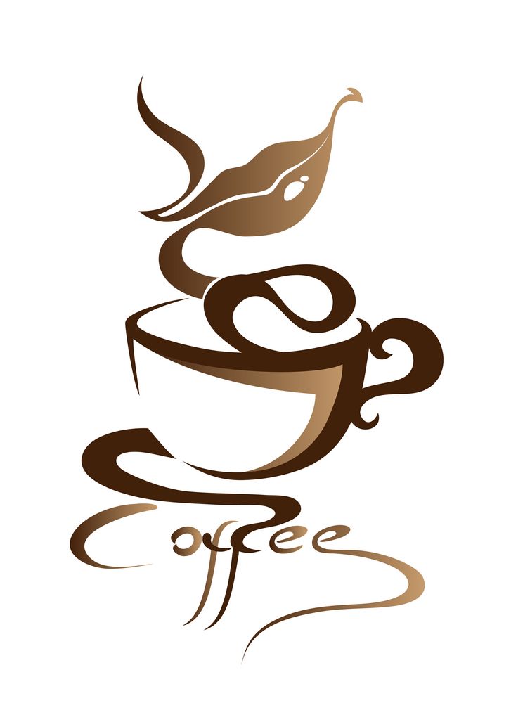 a coffee cup with a bird sitting on top of it and the word coffee written in brown