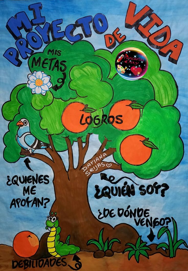 a poster with an orange tree and words in spanish on the bottom right hand corner