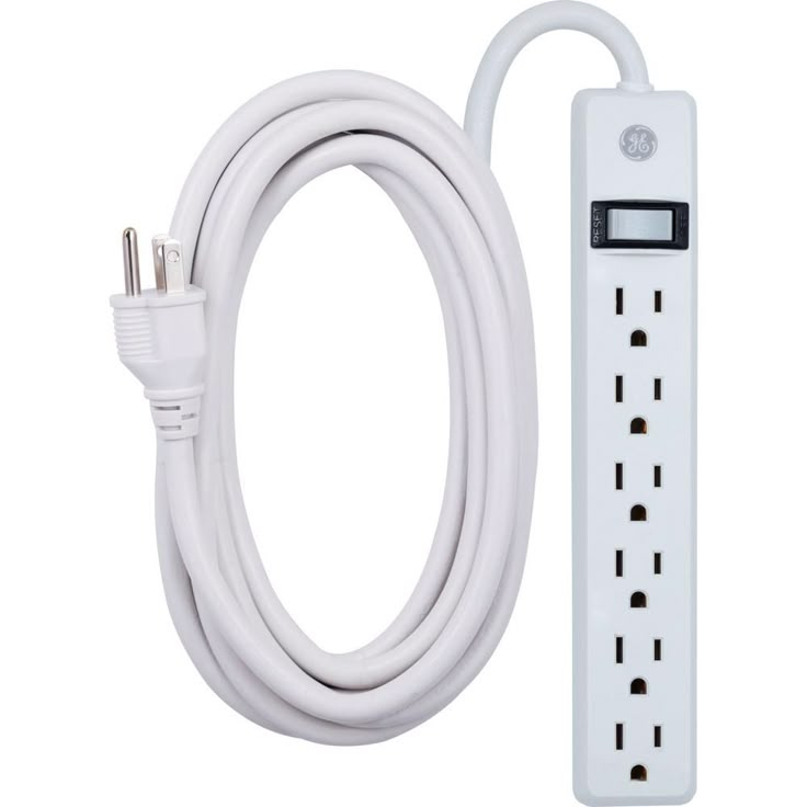 GE 6-Outlet Grounded Power Strip with 12 ft. Long Extension Cord in White Extension Cord Pink, Amazon Dorm Essentials, Dorm Necessities, Room Wishlist, Long Extensions, Dream Dorm, Dorm Stuff, Integrated Circuit, Extension Cords