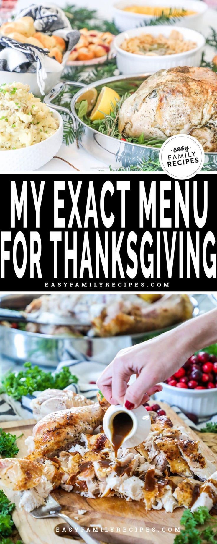 the cover of my exact menu for thanksgiving is shown with turkey and other dishes in bowls